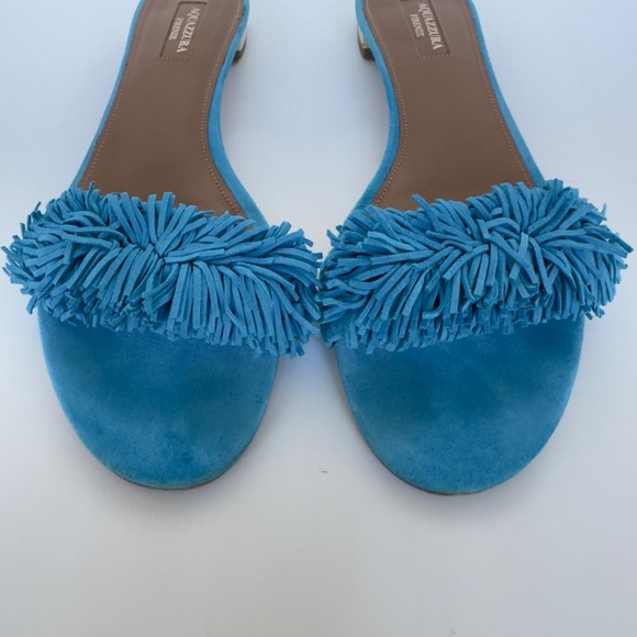 Aquazzura Blue Suede “Wild Thing” Flat Sandals, IT 40.5, Excellent Condition. - Picture 3 of 14